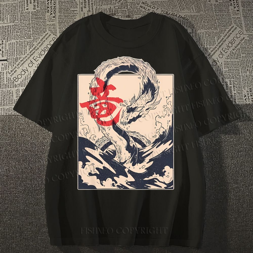Unisex Japanese Dragon Vintage Classic Cotton T-shirt