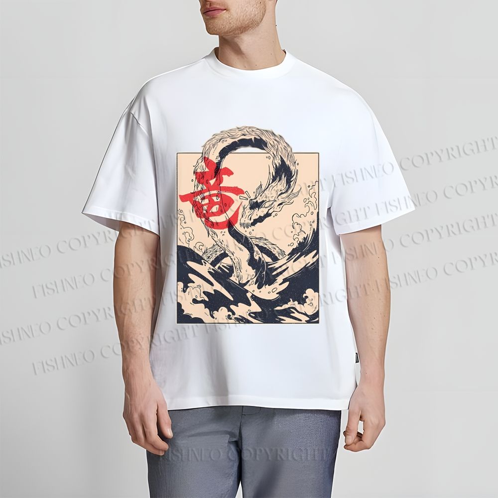 Unisex Japanese Dragon Vintage Classic Cotton T-shirt