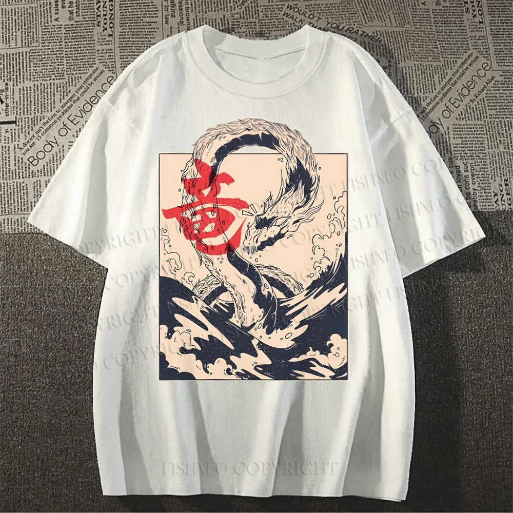 Unisex Japanese Dragon Vintage Classic Cotton T-shirt