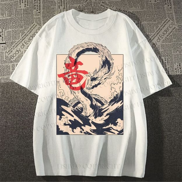 Unisex Japanese Dragon Vintage Classic Cotton T-shirt