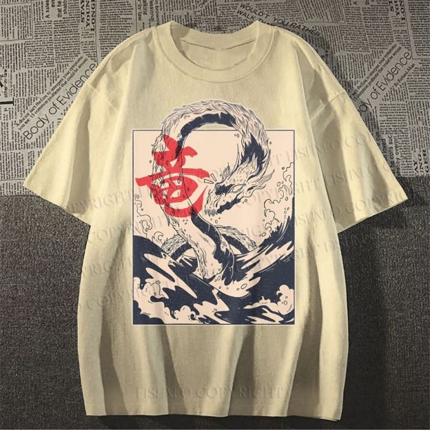 Unisex Japanese Dragon Vintage Classic Cotton T-shirt