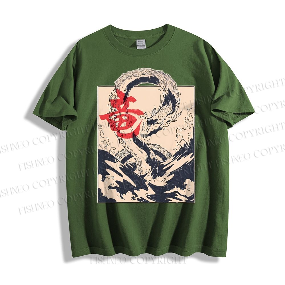 Unisex Japanese Dragon Vintage Classic Cotton T-shirt