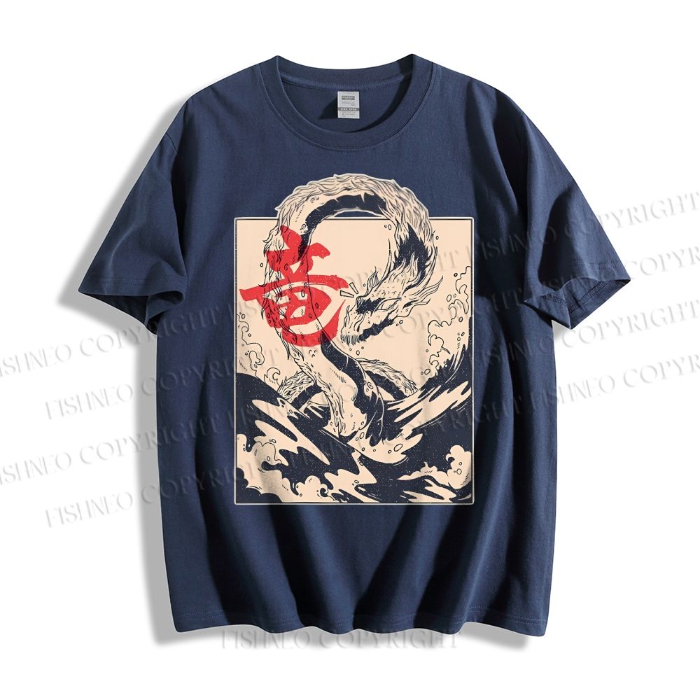 Unisex Japanese Dragon Vintage Classic Cotton T-shirt