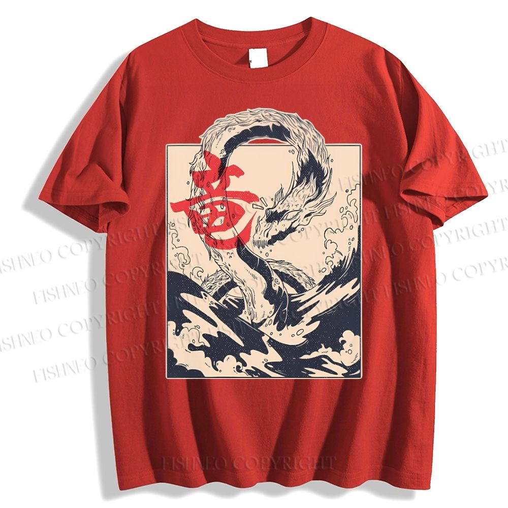 Unisex Japanese Dragon Vintage Classic Cotton T-shirt