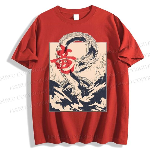 Unisex Japanese Dragon Vintage Classic Cotton T-shirt
