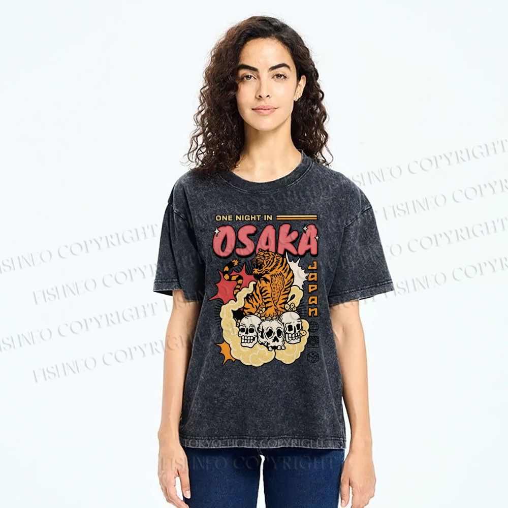 Unisex Osaka Tiger Printed Washed Tee
