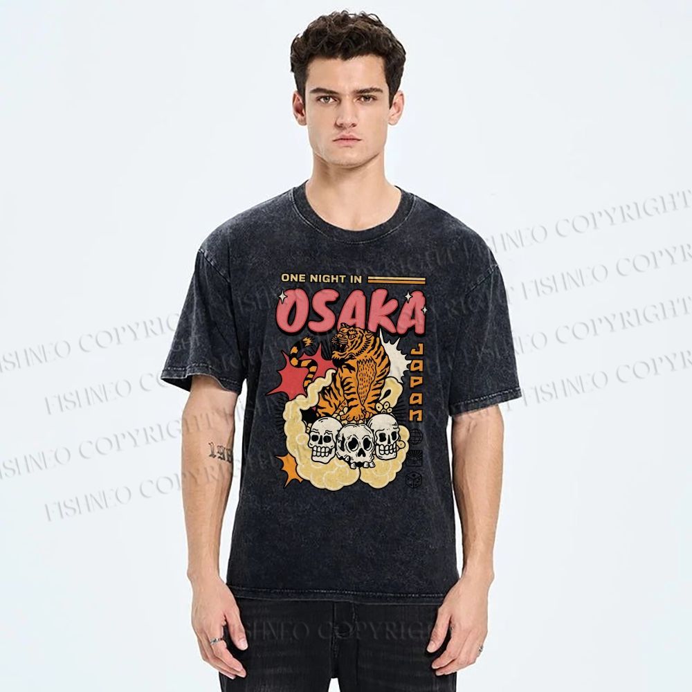 Unisex Osaka Tiger Printed Washed Tee
