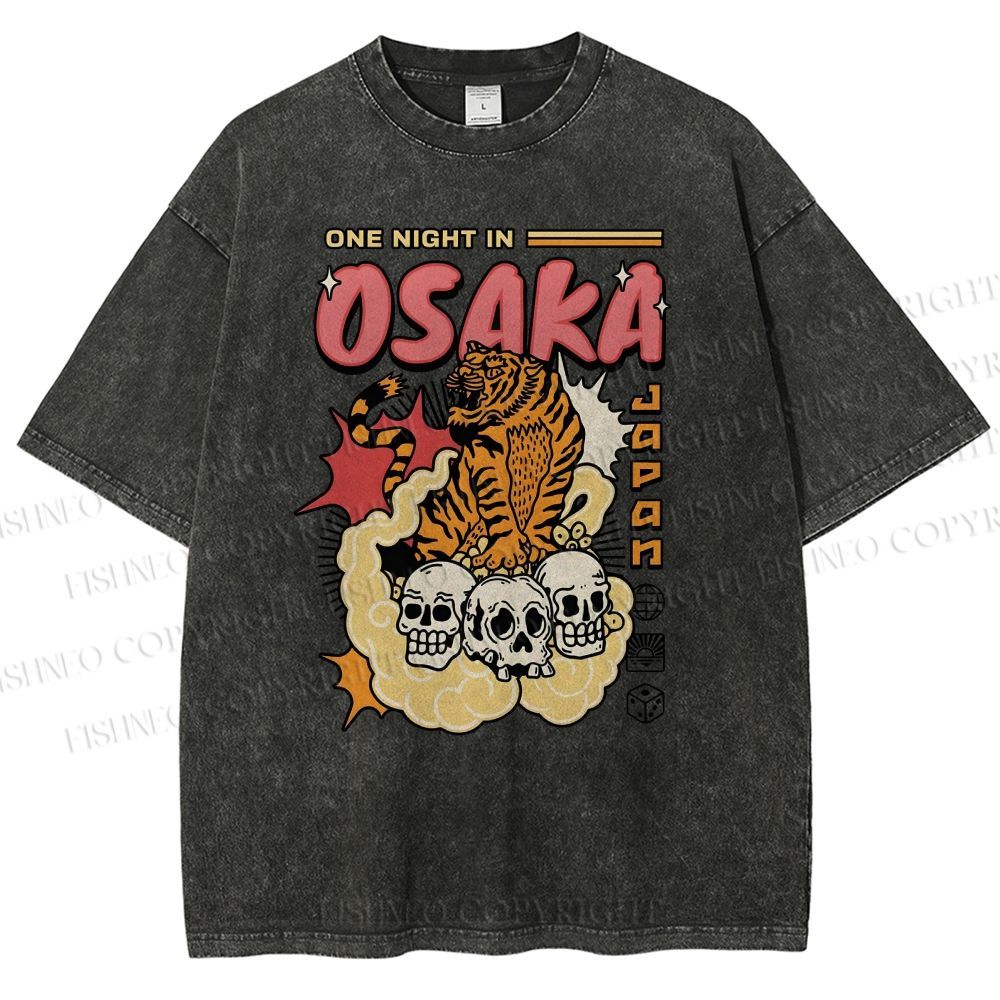 Unisex Osaka Tiger Printed Washed Tee