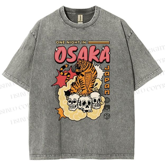 Unisex Osaka Tiger Printed Washed Tee
