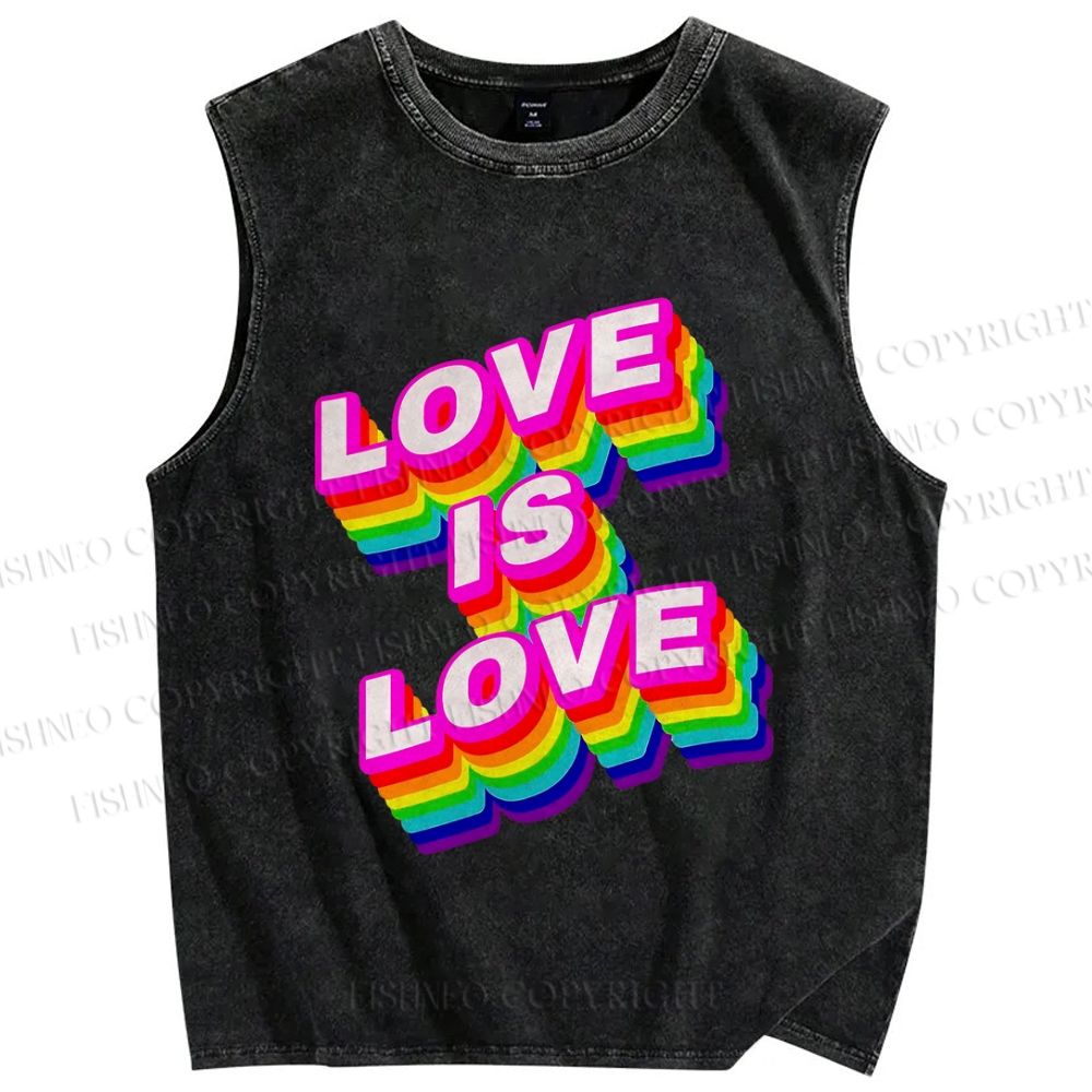 Unisex Pride Love Is Love Printed Washed Tank Top