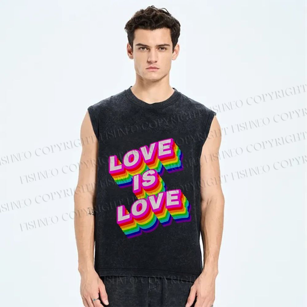 Unisex Pride Love Is Love Printed Washed Tank Top