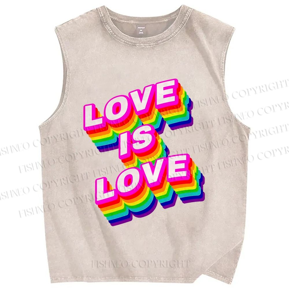 Unisex Pride Love Is Love Printed Washed Tank Top