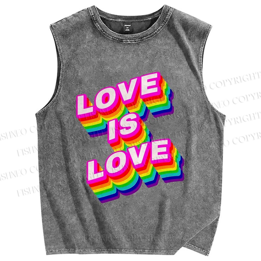 Unisex Pride Love Is Love Printed Washed Tank Top