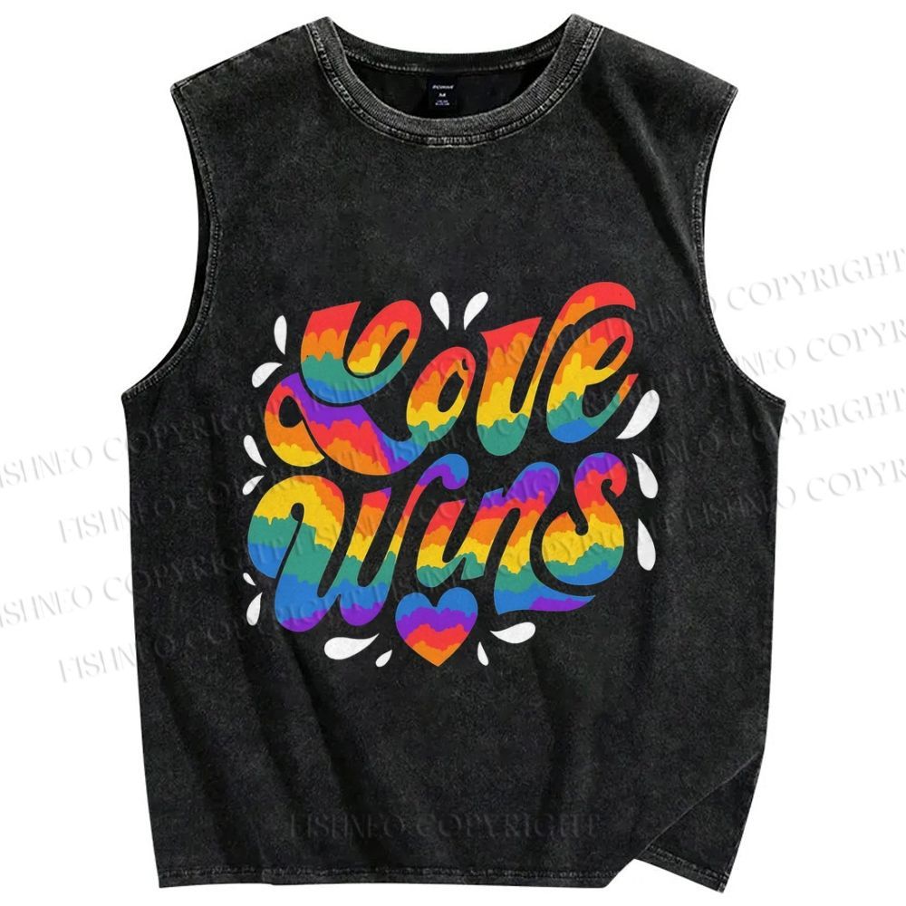 Unisex Pride Love Wins Printed Washed Tank Top