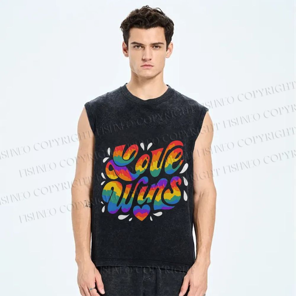 Unisex Pride Love Wins Printed Washed Tank Top