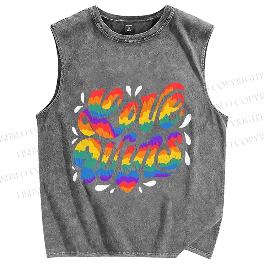 Unisex Pride Love Wins Printed Washed Tank Top