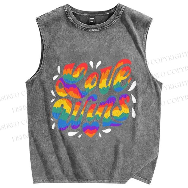Unisex Pride Love Wins Printed Washed Tank Top