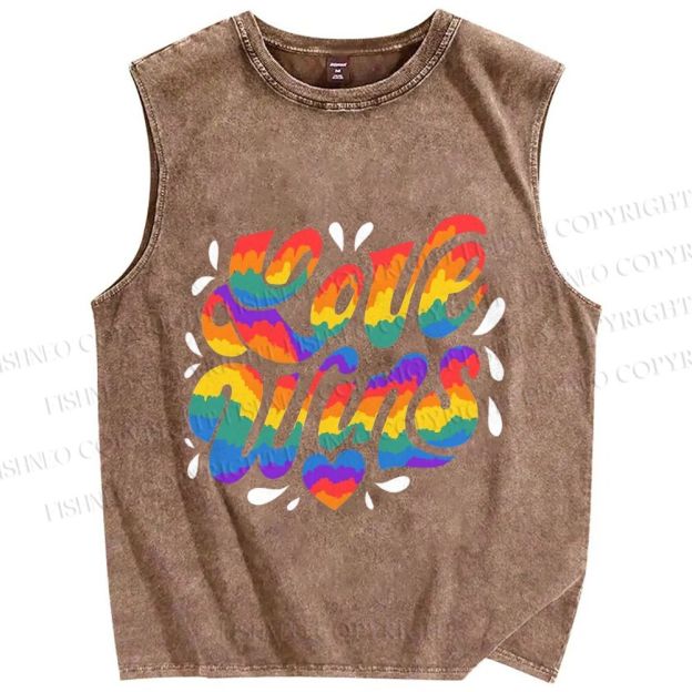 Unisex Pride Love Wins Printed Washed Tank Top