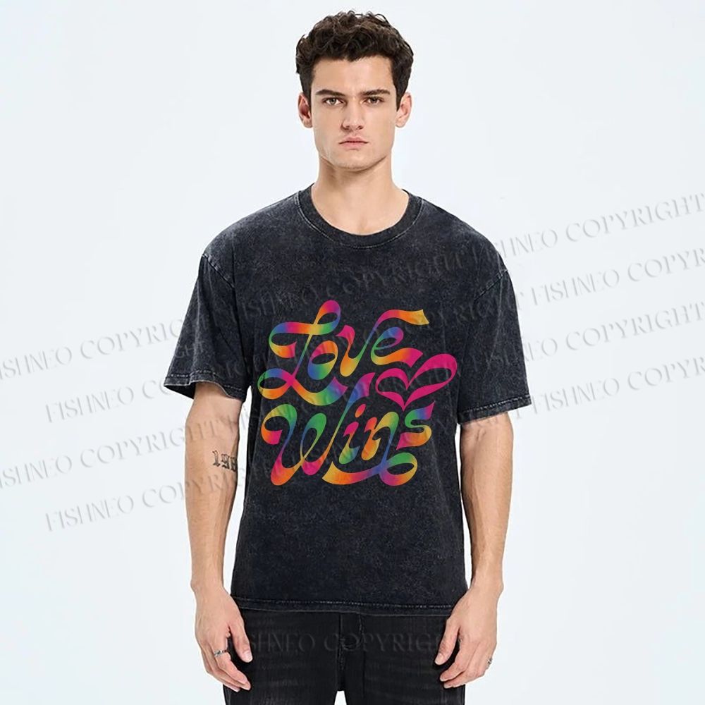 Unisex Pride Love Wins Printed Washed Tee