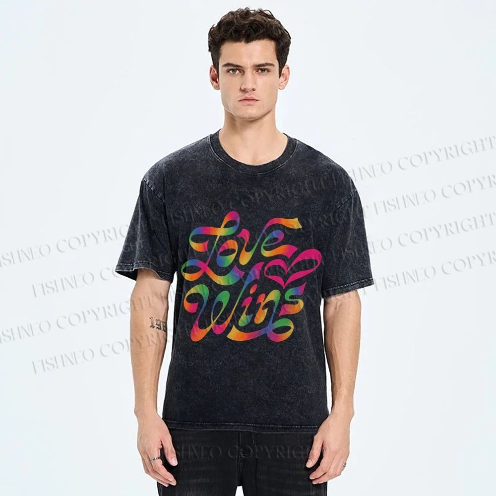 Unisex Pride Love Wins Printed Washed Tee