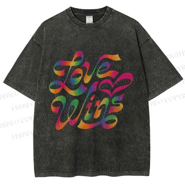 Unisex Pride Love Wins Printed Washed Tee