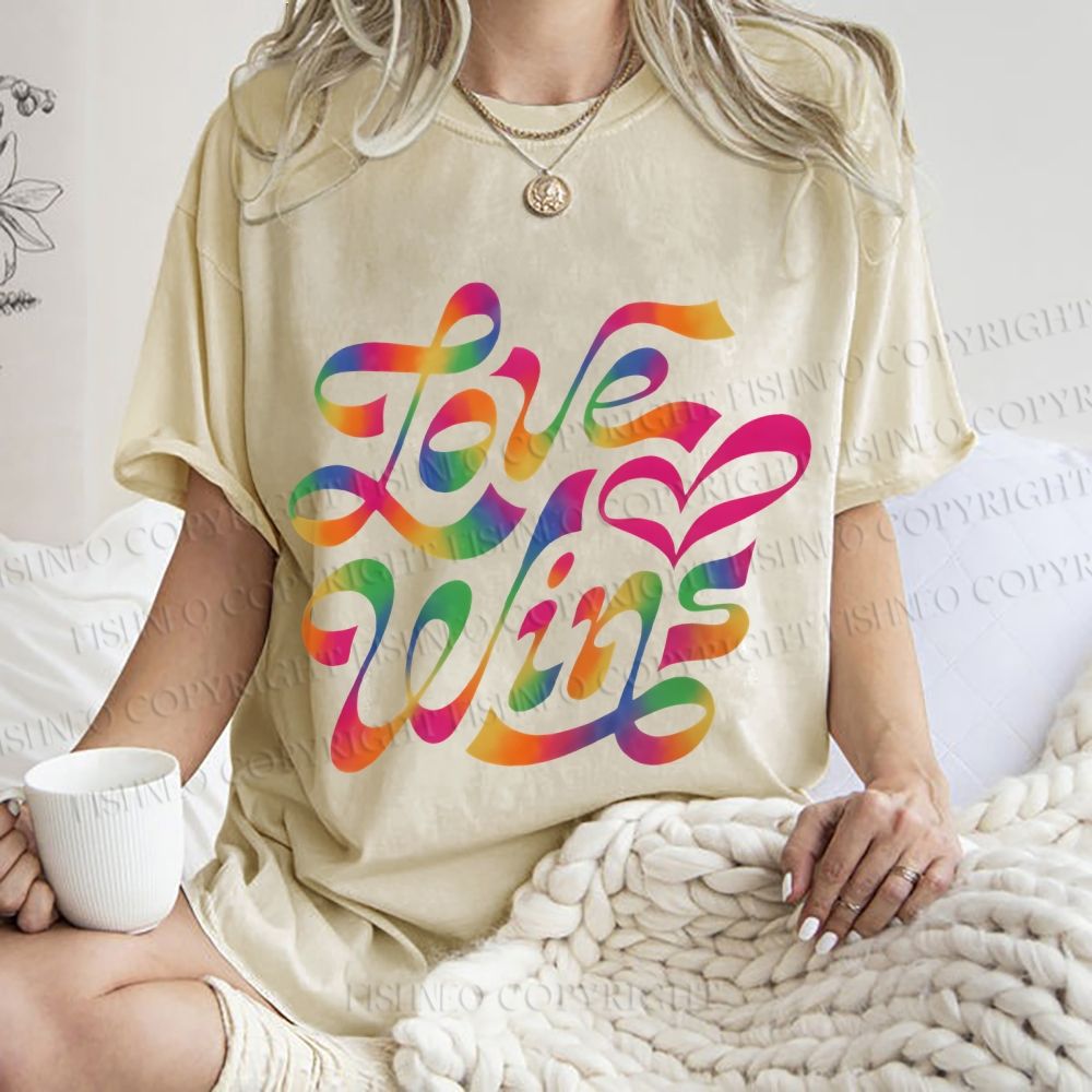 Unisex Pride Love Wins Printed Washed Tee