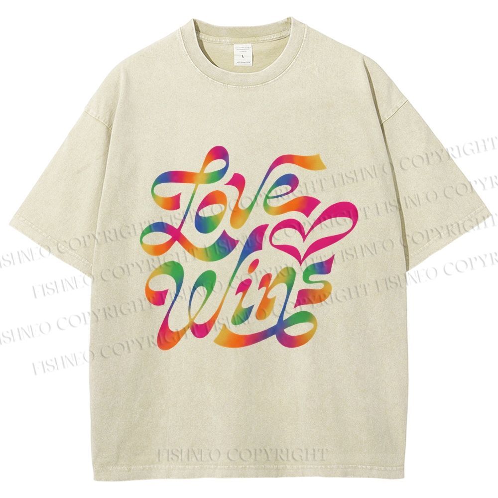 Unisex Pride Love Wins Printed Washed Tee