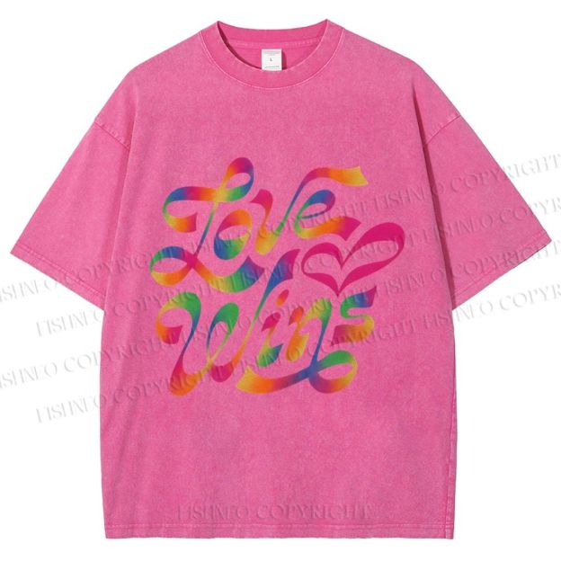 Unisex Pride Love Wins Printed Washed Tee