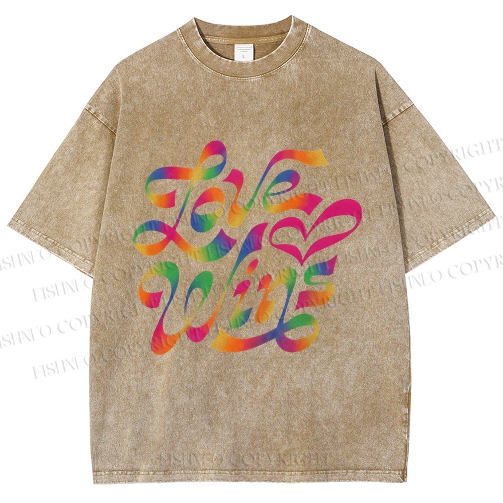 Unisex Pride Love Wins Printed Washed Tee