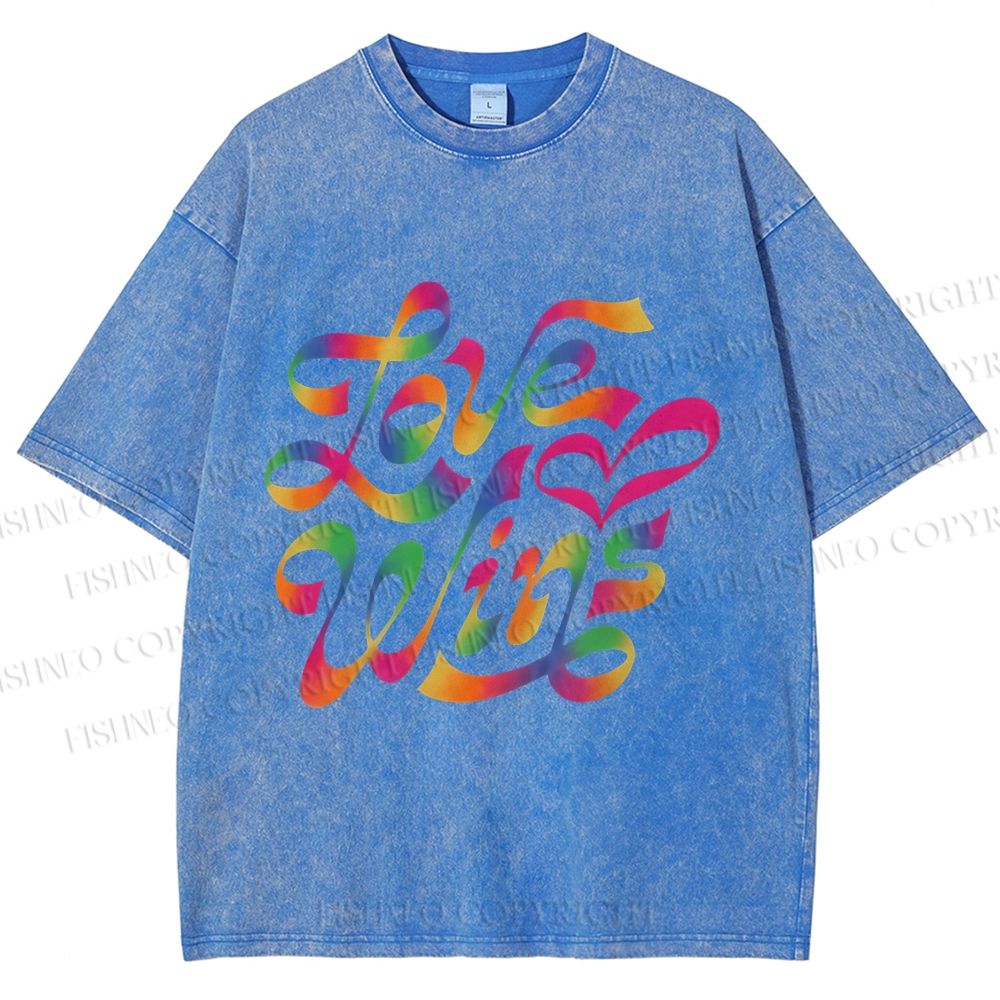 Unisex Pride Love Wins Printed Washed Tee