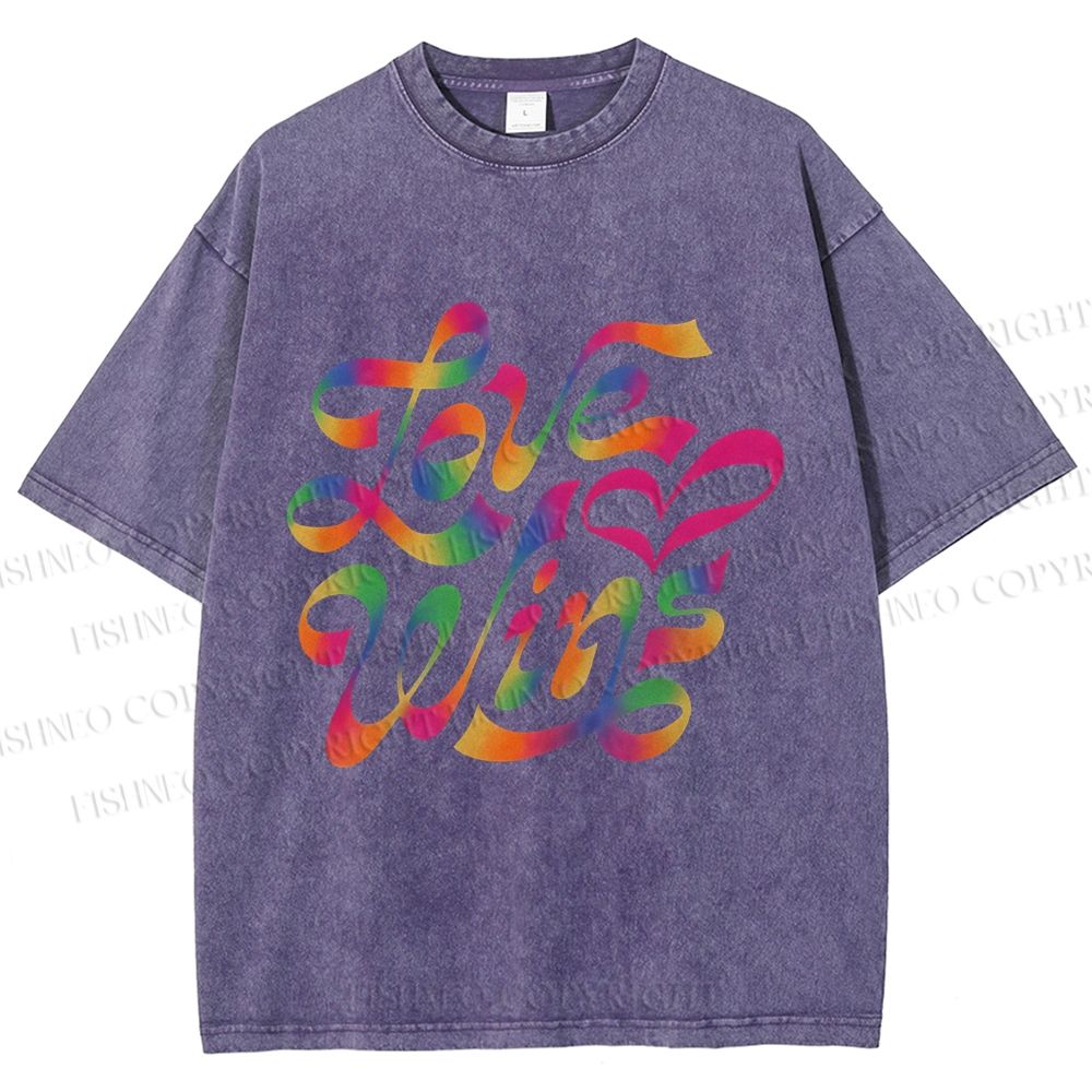 Unisex Pride Love Wins Printed Washed Tee