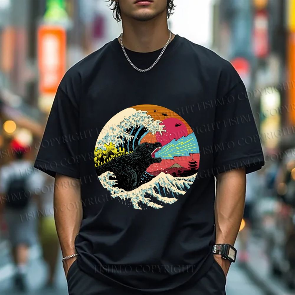 Unisex Japanese Wave Godzilla Classic Cotton T-shirt