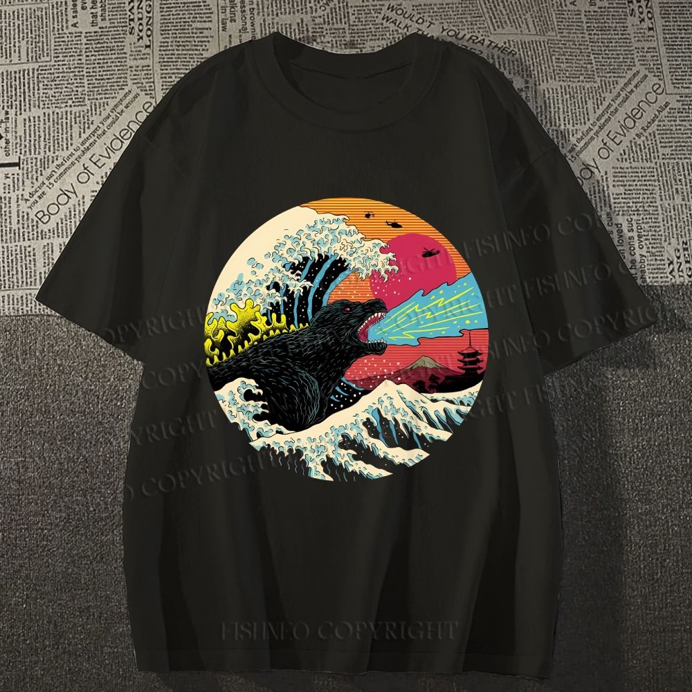 Unisex Japanese Wave Godzilla Classic Cotton T-shirt