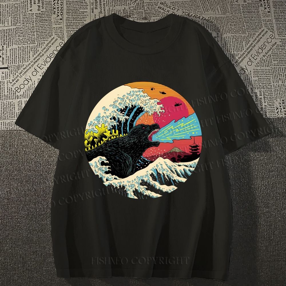 Unisex Japanese Wave Godzilla Classic Cotton T-shirt
