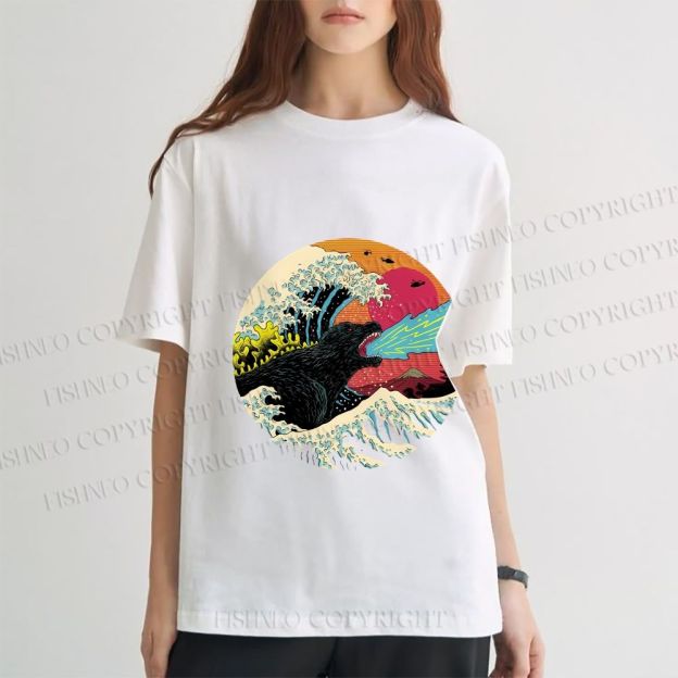 Unisex Japanese Wave Godzilla Classic Cotton T-shirt