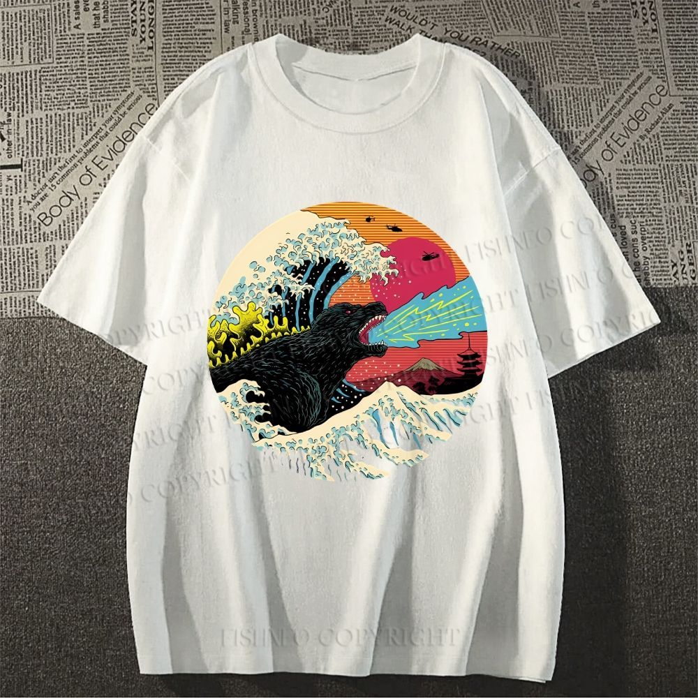 Unisex Japanese Wave Godzilla Classic Cotton T-shirt