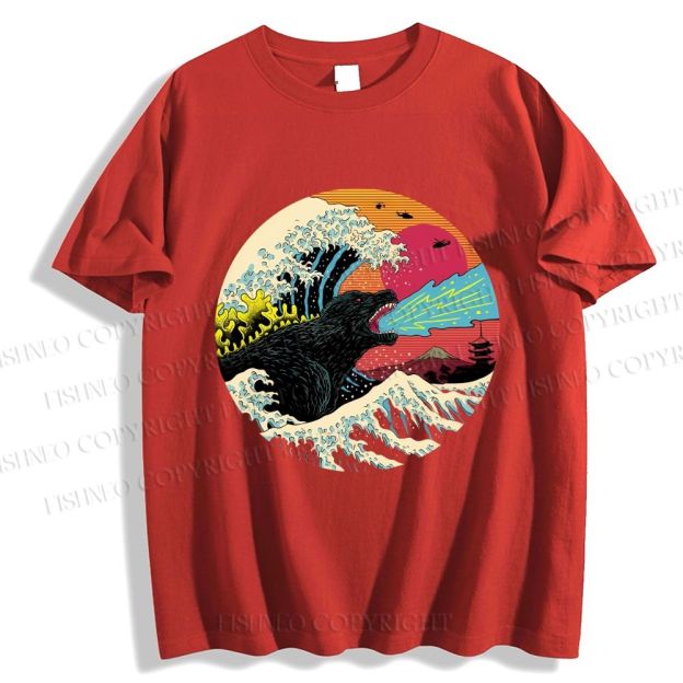 Unisex Japanese Wave Godzilla Classic Cotton T-shirt