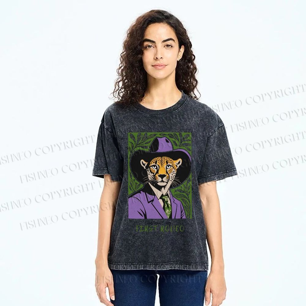 Unisex Leopard First Rodeo Printed Washed Tee