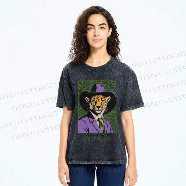 Unisex Leopard First Rodeo Printed Washed Tee