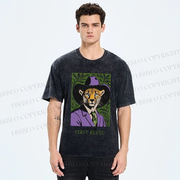 Unisex Leopard First Rodeo Printed Washed Tee