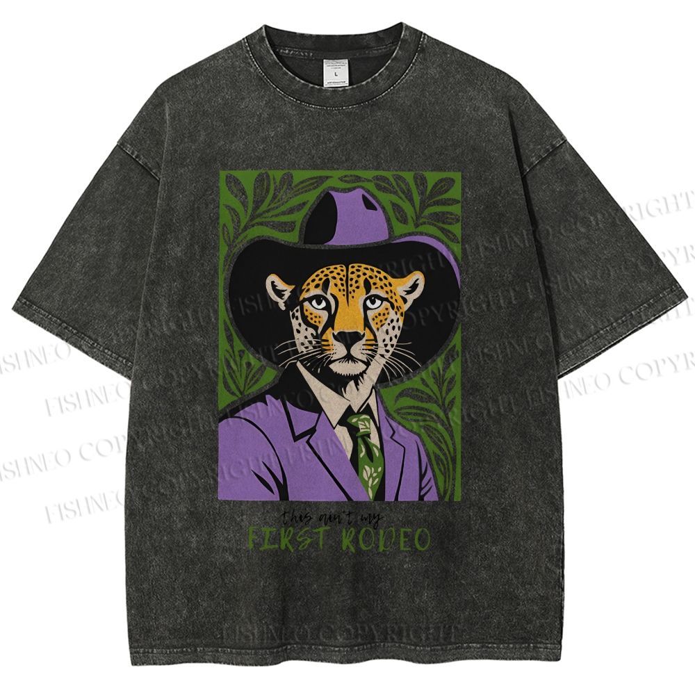 Unisex Leopard First Rodeo Printed Washed Tee
