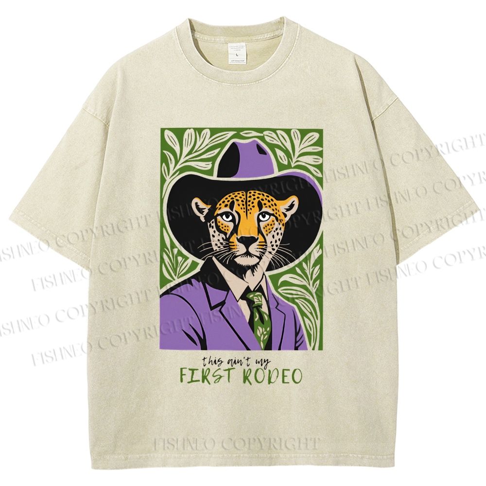 Unisex Leopard First Rodeo Printed Washed Tee