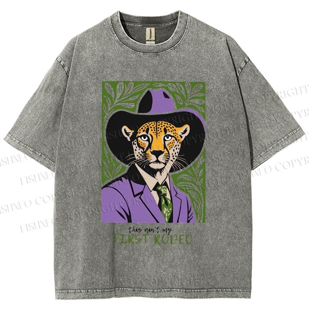 Unisex Leopard First Rodeo Printed Washed Tee