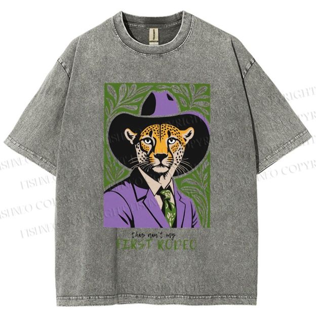 Unisex Leopard First Rodeo Printed Washed Tee