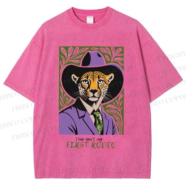 Unisex Leopard First Rodeo Printed Washed Tee
