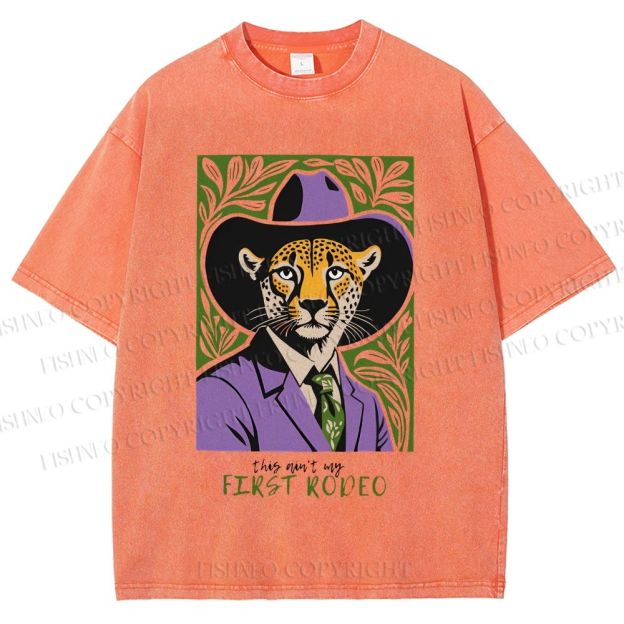 Unisex Leopard First Rodeo Printed Washed Tee