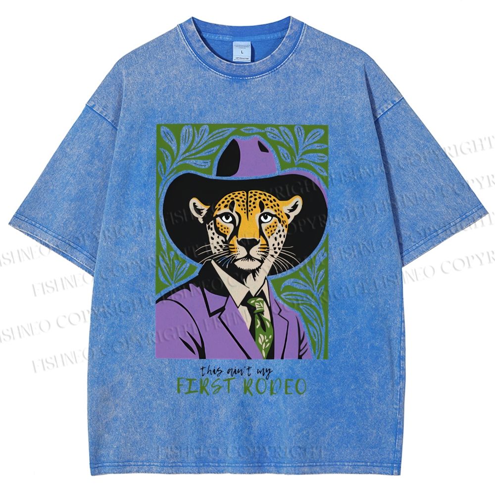 Unisex Leopard First Rodeo Printed Washed Tee