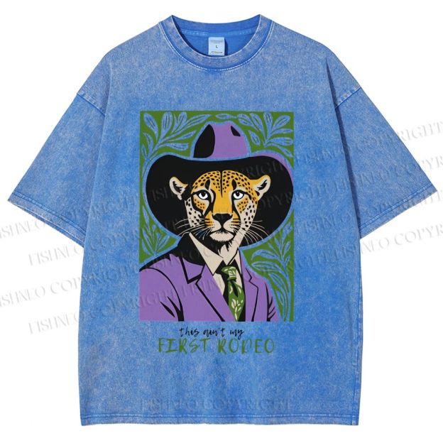 Unisex Leopard First Rodeo Printed Washed Tee