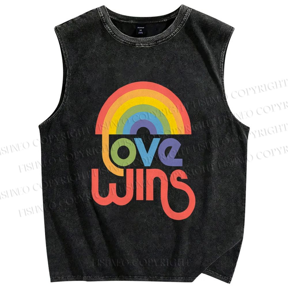 Unisex Pride Love Wins Printed Washed Tank Top