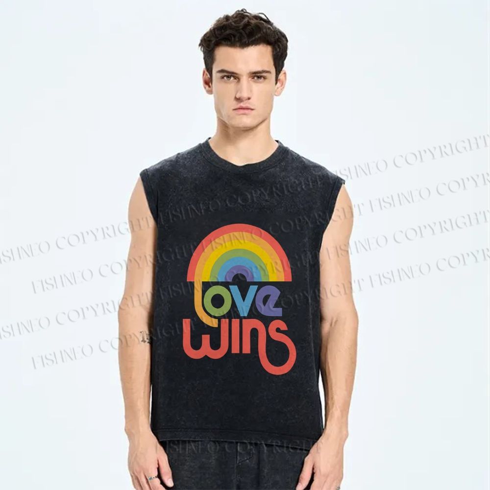 Unisex Pride Love Wins Printed Washed Tank Top